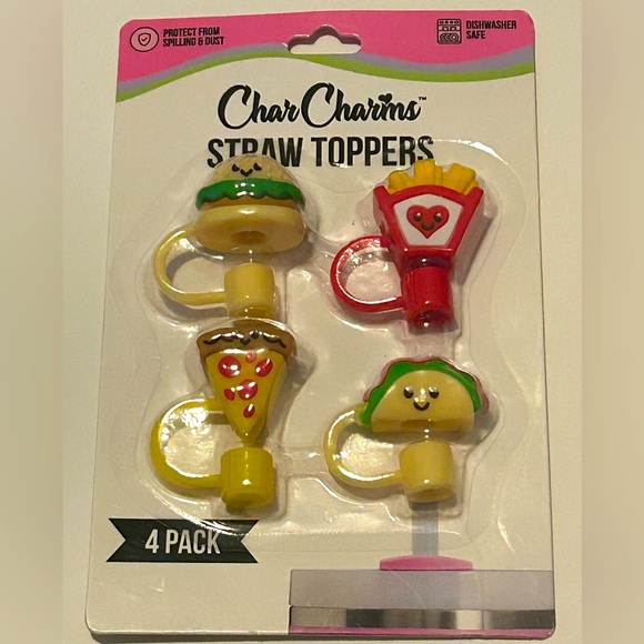 NEW!!! Char Charms Fun Foodie Straw Topper 4 Pack Set For Tumblers!- (NWT) - Picture 7 of 8